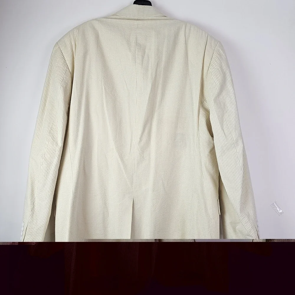Jos A Bank Seersucker Stays Cool Beige Striped Sport Blazer Jacket Mens 46L